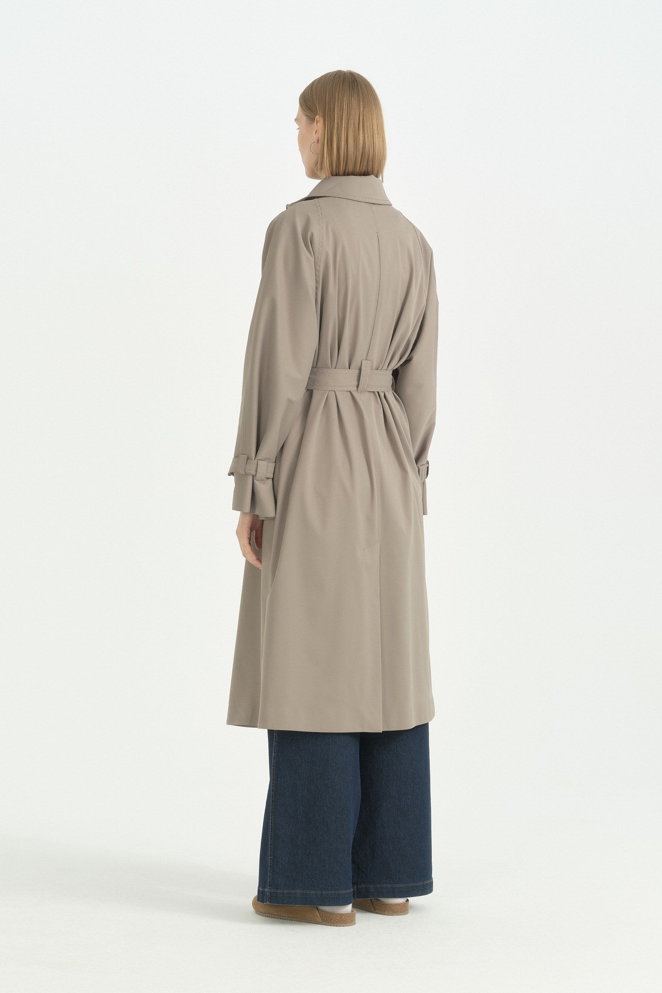 Dik Yaka Oversize Trençkot - Yeşil