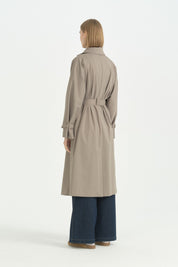 Dik Yaka Oversize Trençkot - Yeşil