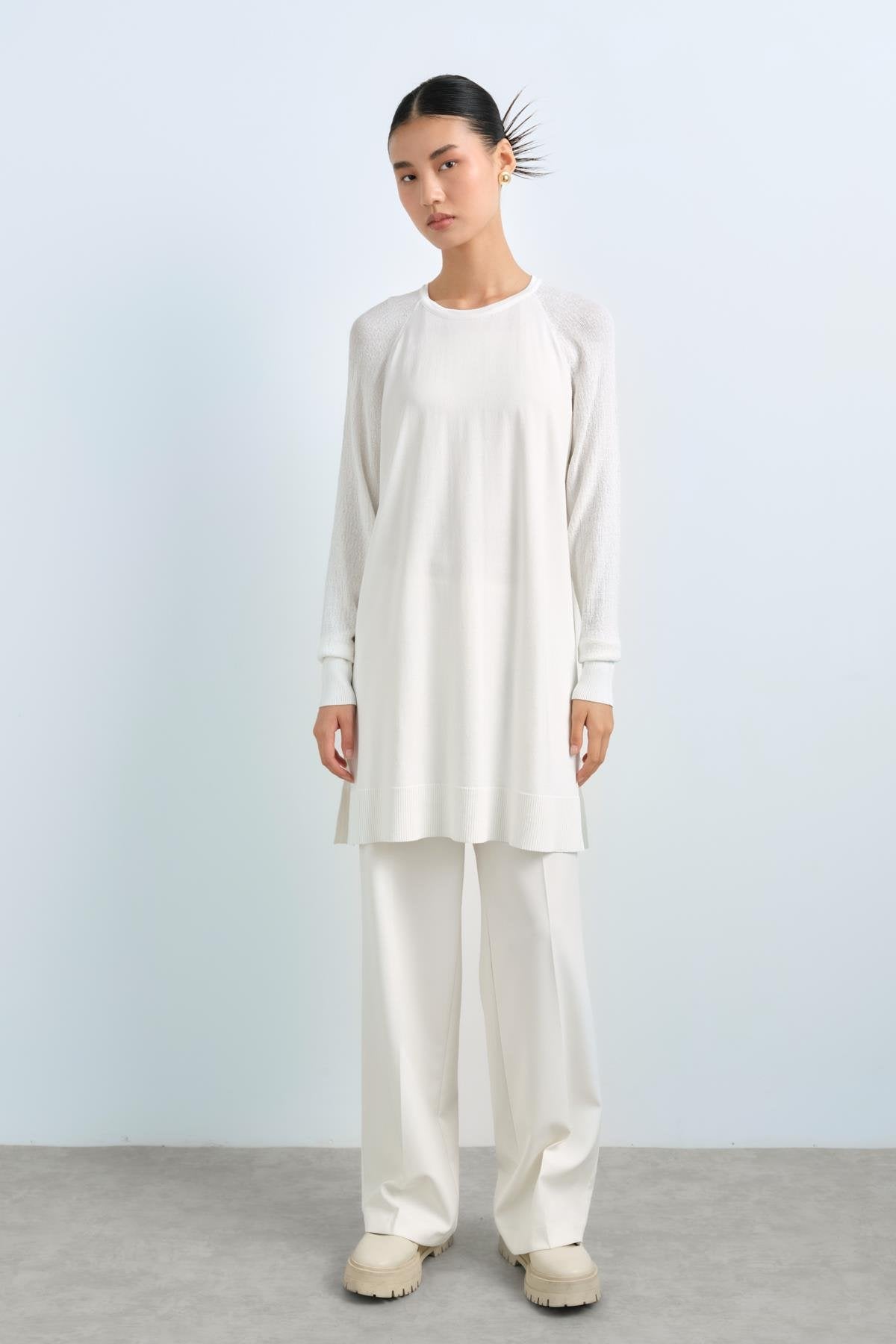 Ağaç Kabuğu Rayon Triko Tunik - Ekru