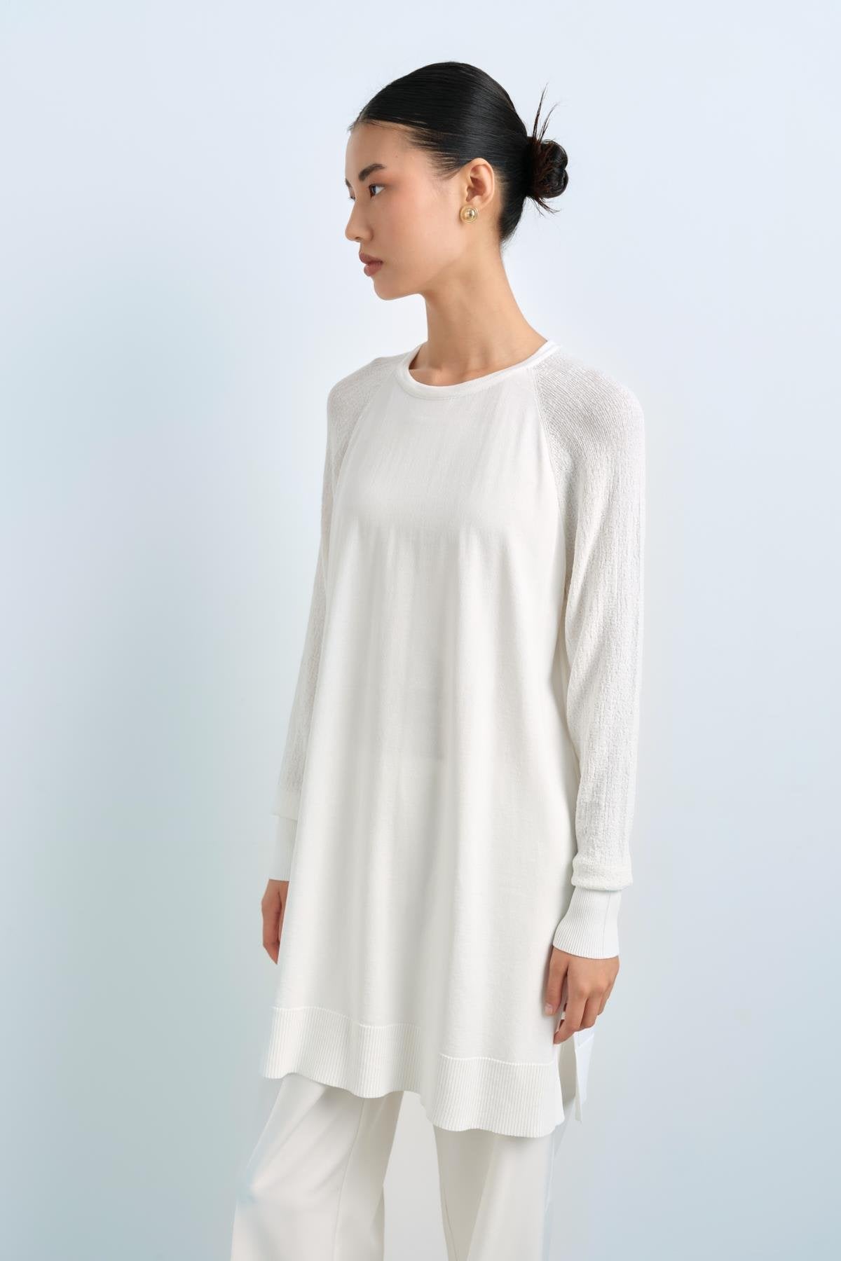 Ağaç Kabuğu Rayon Triko Tunik - Ekru