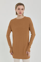 Ağaç Kabuğu Rayon Triko Tunik - Hardal
