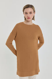 Ağaç Kabuğu Rayon Triko Tunik - Hardal