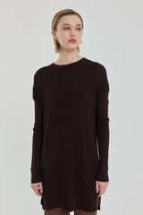 Ağaç Kabuğu Rayon Triko Tunik - Kahve