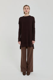 Ağaç Kabuğu Rayon Triko Tunik - Kahve
