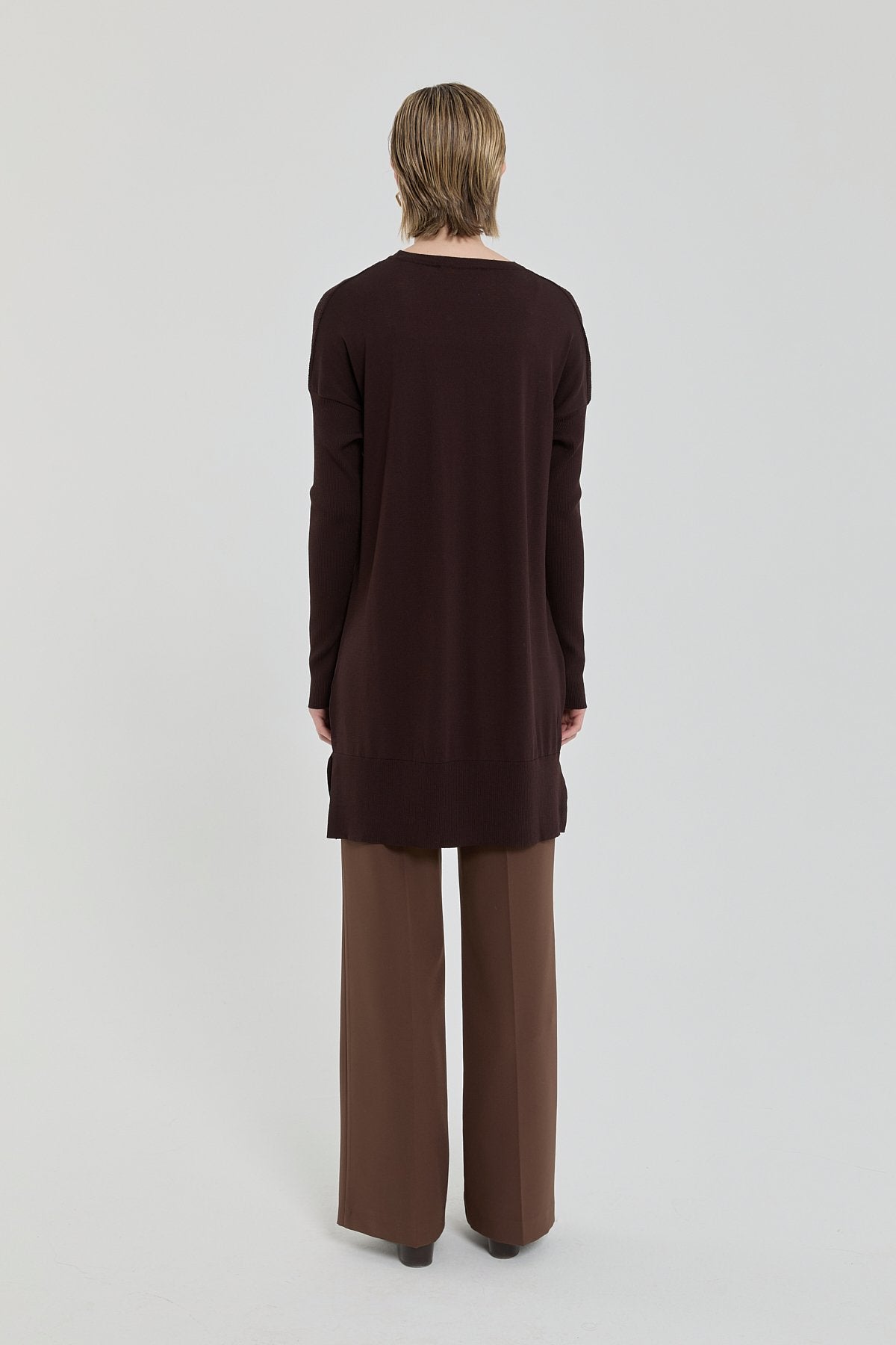 Ağaç Kabuğu Rayon Triko Tunik - Kahve