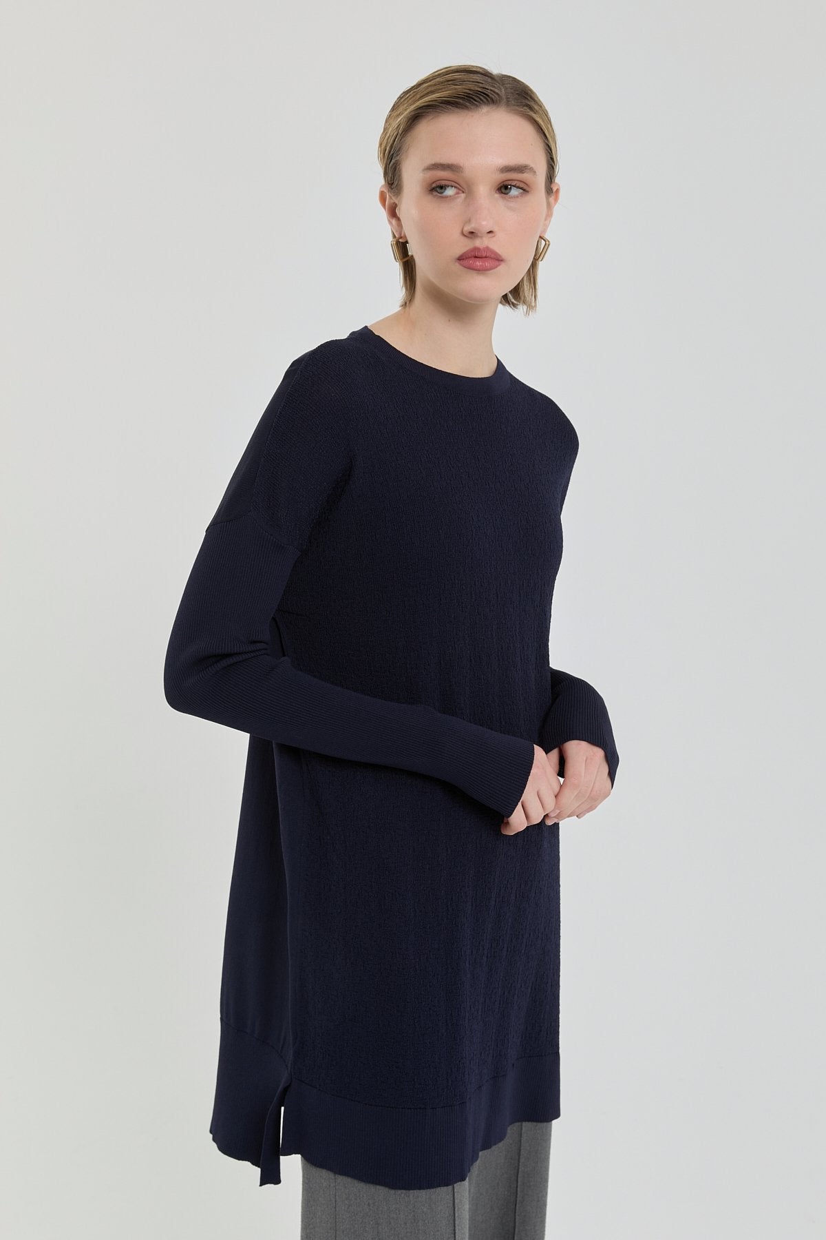 Ağaç Kabuğu Rayon Triko Tunik - Lacivert