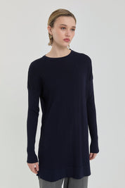 Ağaç Kabuğu Rayon Triko Tunik - Lacivert