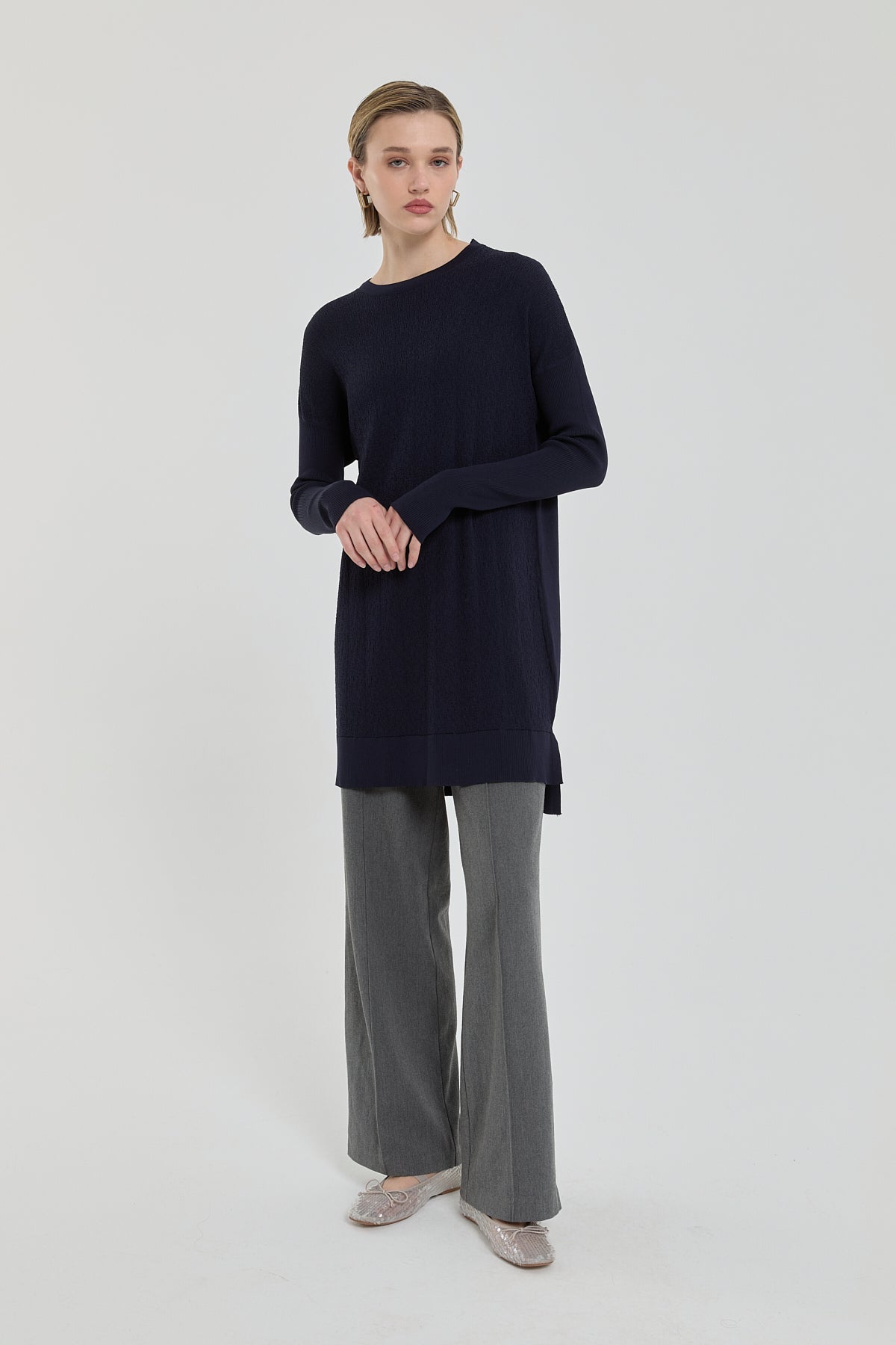 Ağaç Kabuğu Rayon Triko Tunik - Lacivert