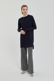 Ağaç Kabuğu Rayon Triko Tunik - Lacivert