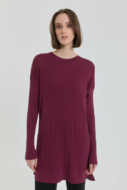 Ağaç Kabuğu Rayon Triko Tunik - Mürdüm