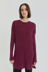 Ağaç Kabuğu Rayon Triko Tunik - Mürdüm