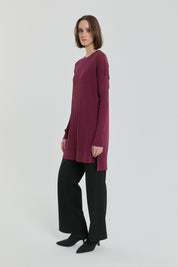 Ağaç Kabuğu Rayon Triko Tunik - Mürdüm