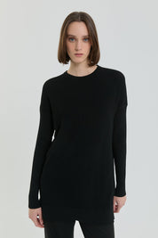 Ağaç Kabuğu Rayon Triko Tunik - Siyah