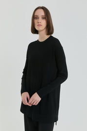 Ağaç Kabuğu Rayon Triko Tunik - Siyah