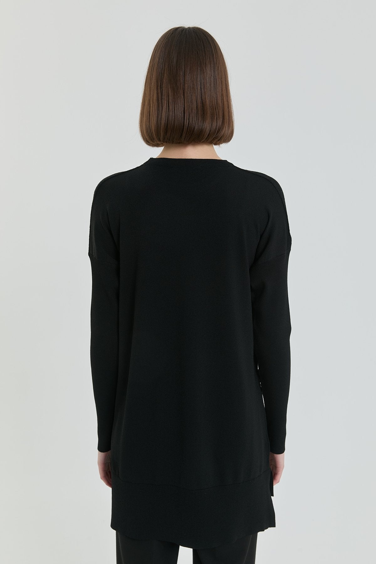 Ağaç Kabuğu Rayon Triko Tunik - Siyah