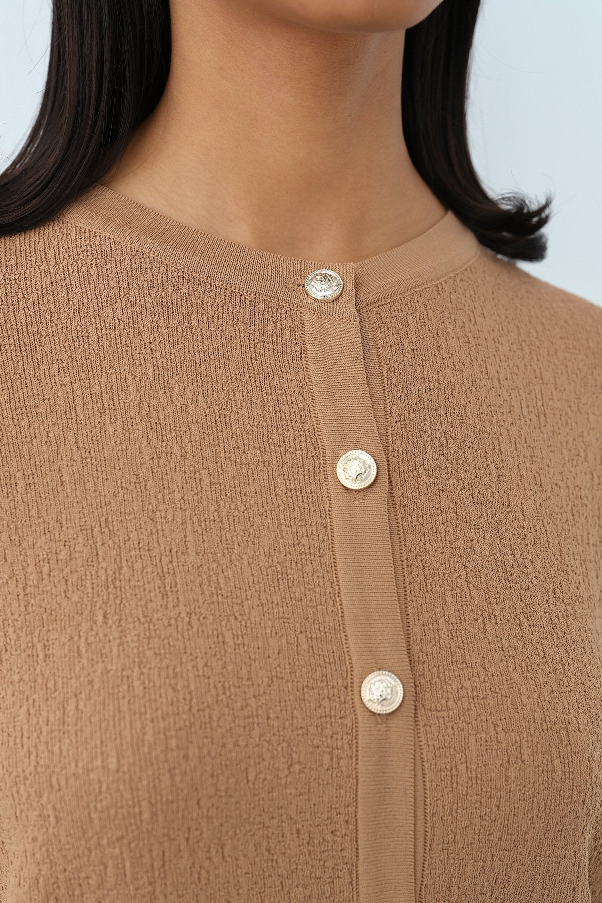 Ağaç Kabuğu Triko Blazer Hırka - Camel