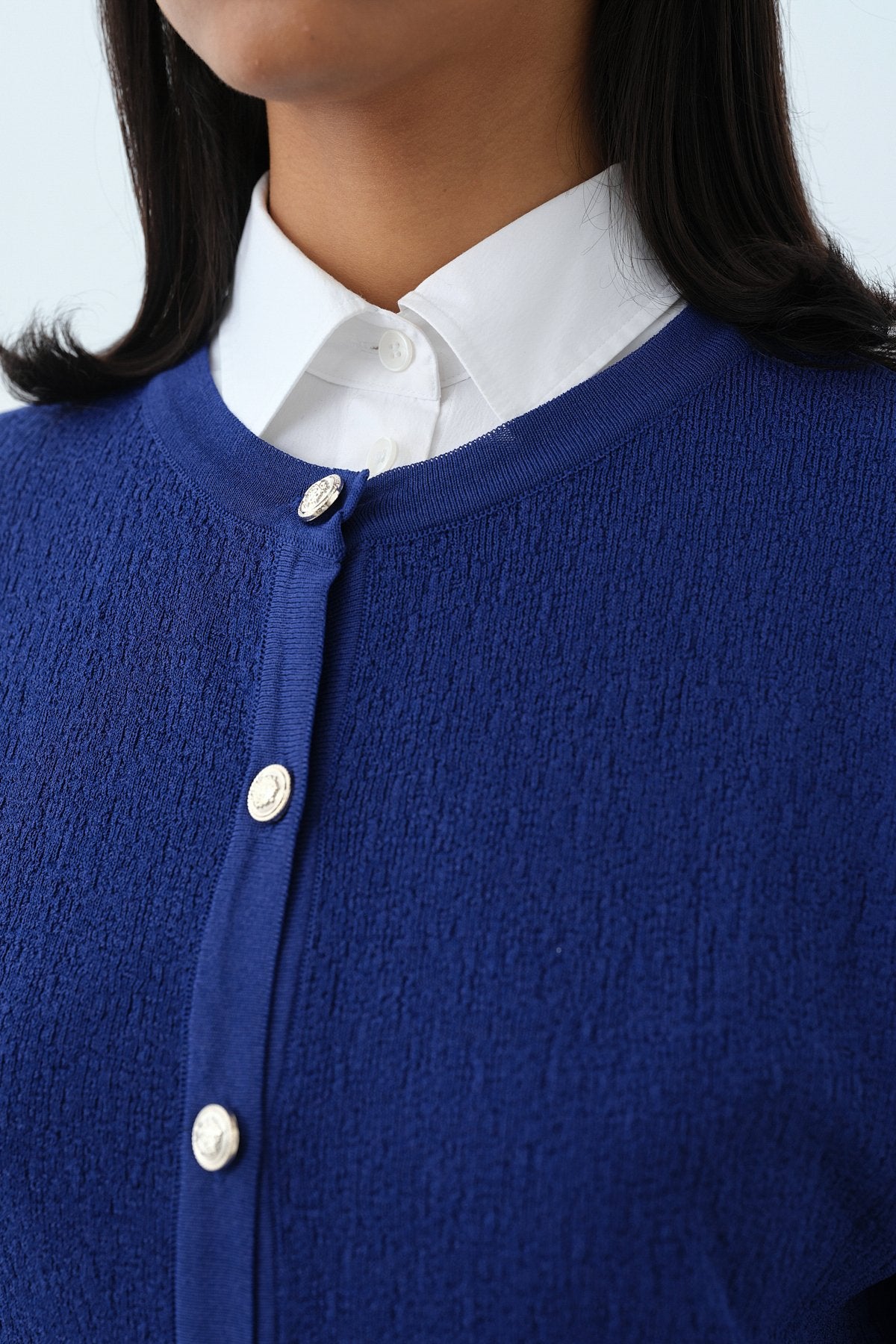 Ağaç Kabuğu Triko Blazer Hırka - Saks
