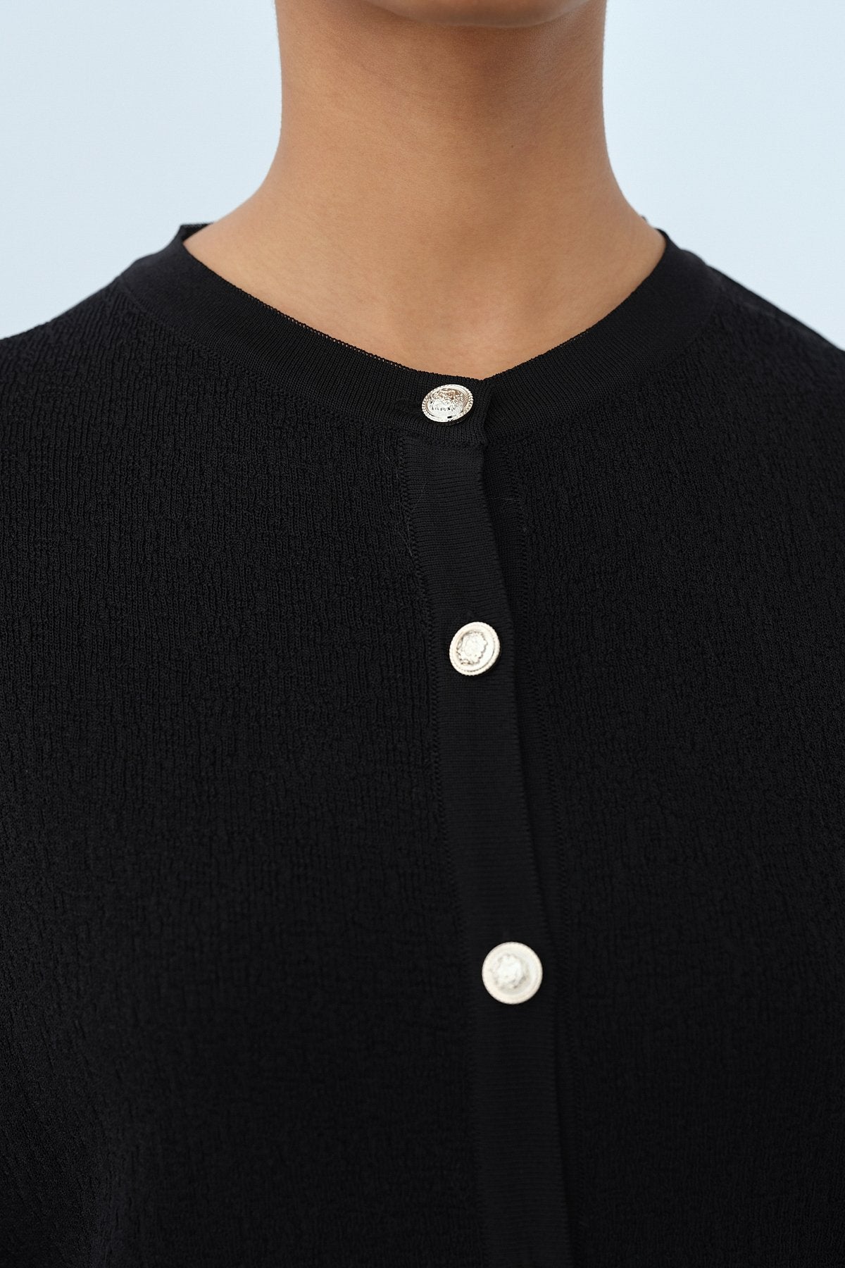 Ağaç Kabuğu Triko Blazer Hırka - Siyah