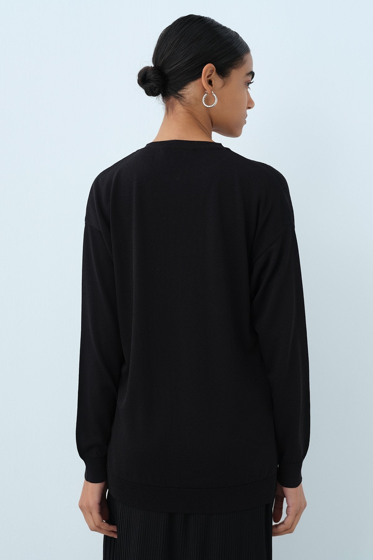 Ağaç Kabuğu Triko Blazer Hırka - Siyah