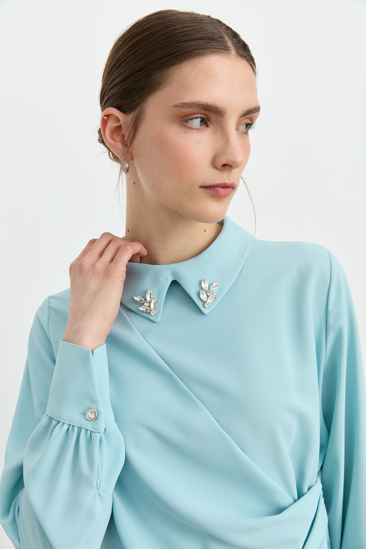 Accessory Detail Skirt and Blouse Set - Aqua
