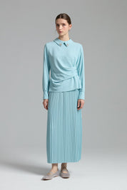 Accessory Detail Skirt and Blouse Set - Aqua