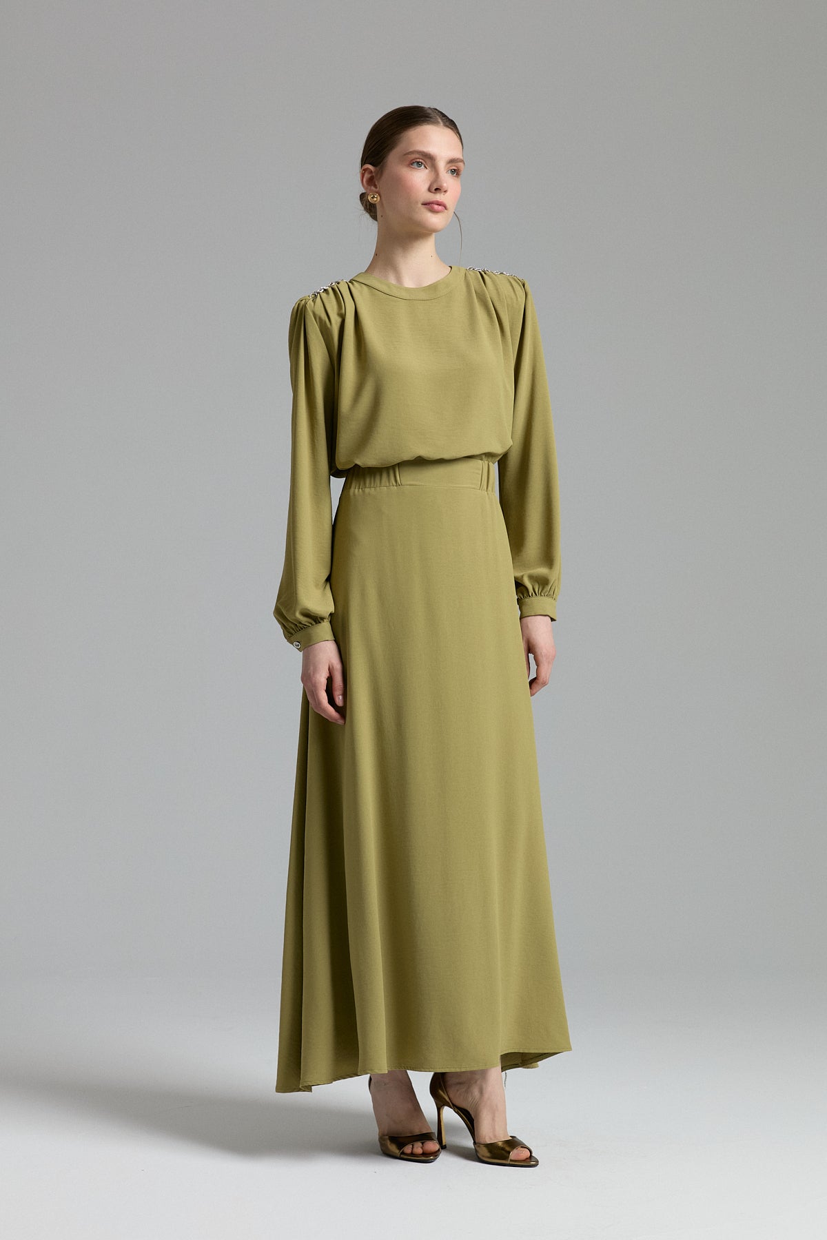 Accessory Detail Skirt and Blouse Set - Olive