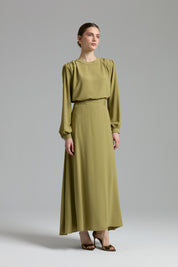 Accessory Detail Skirt and Blouse Set - Olive