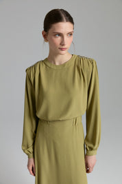 Accessory Detail Skirt and Blouse Set - Olive