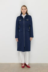 Accessory Detail Coat - Navy Blue