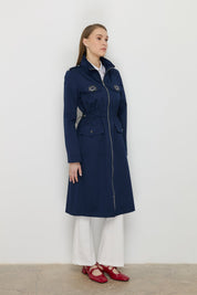 Accessory Detail Coat - Navy Blue