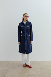 Accessory Detail Coat - Navy Blue