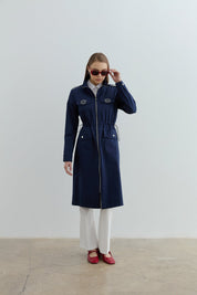 Accessory Detail Coat - Navy Blue