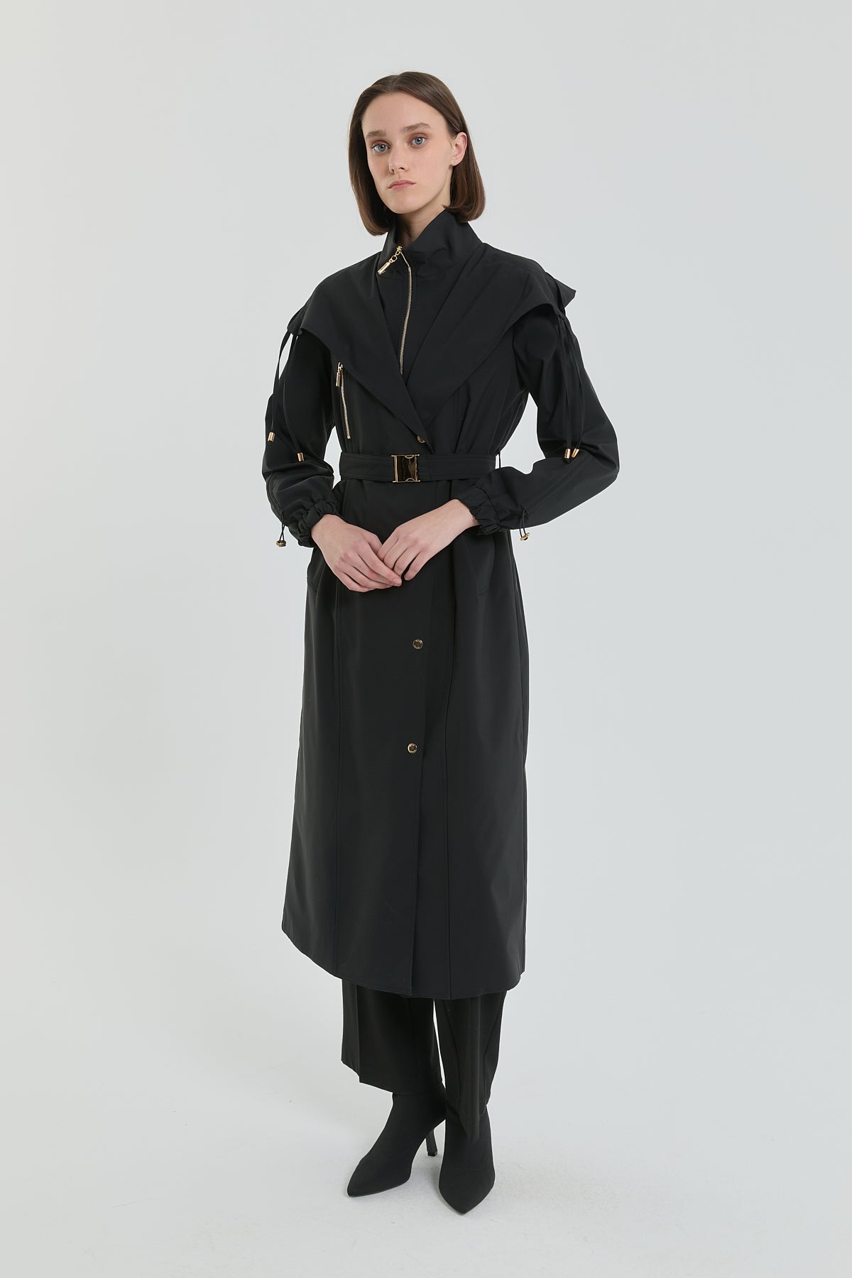 Accessory Detail Belted Coat - Black