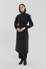 Accessory Detail Belted Coat - Black