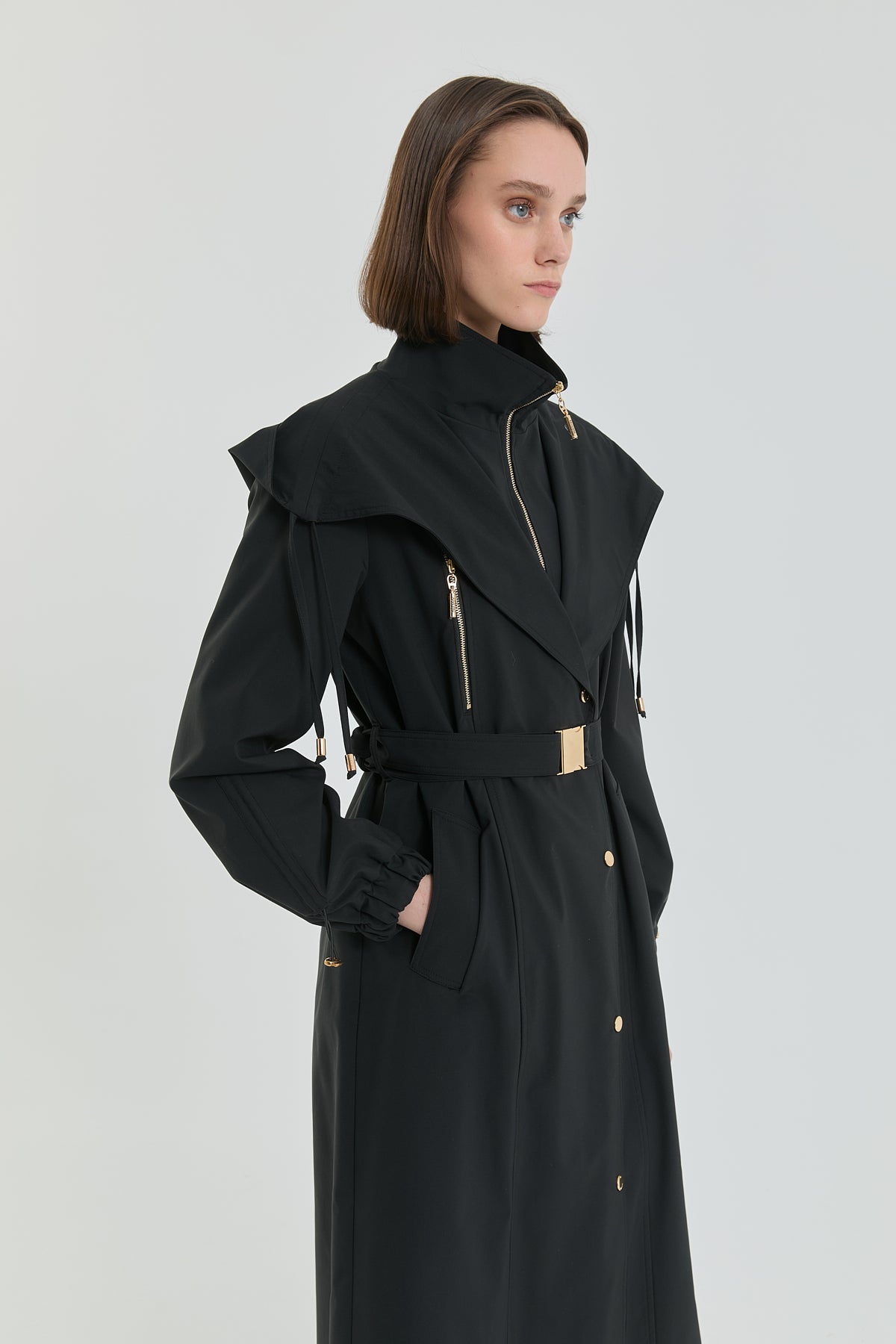 Accessory Detail Belted Coat - Black