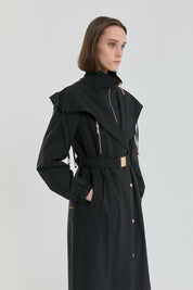 Accessory Detail Belted Coat - Black