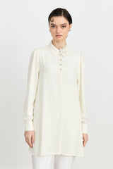 Stylish Tunic with Accessory Detail - Ecru