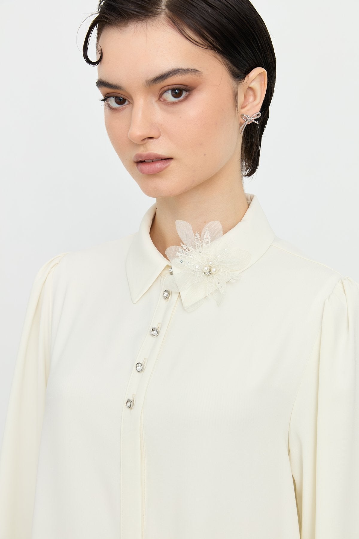 Stylish Tunic with Accessory Detail - Ecru