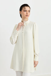 Stylish Tunic with Accessory Detail - Ecru