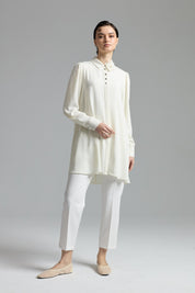 Stylish Tunic with Accessory Detail - Ecru
