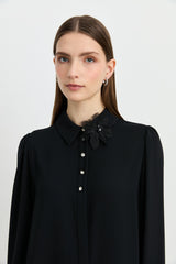 Stylish Tunic with Accessory Details - Black