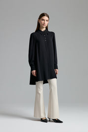 Stylish Tunic with Accessory Details - Black