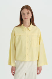 Aller Detaylı Crop Pamuk Gömlek - Sarı