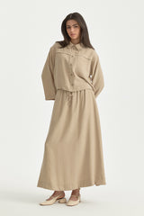 All-Detailed Modal Skirt Shirt Set - Beige
