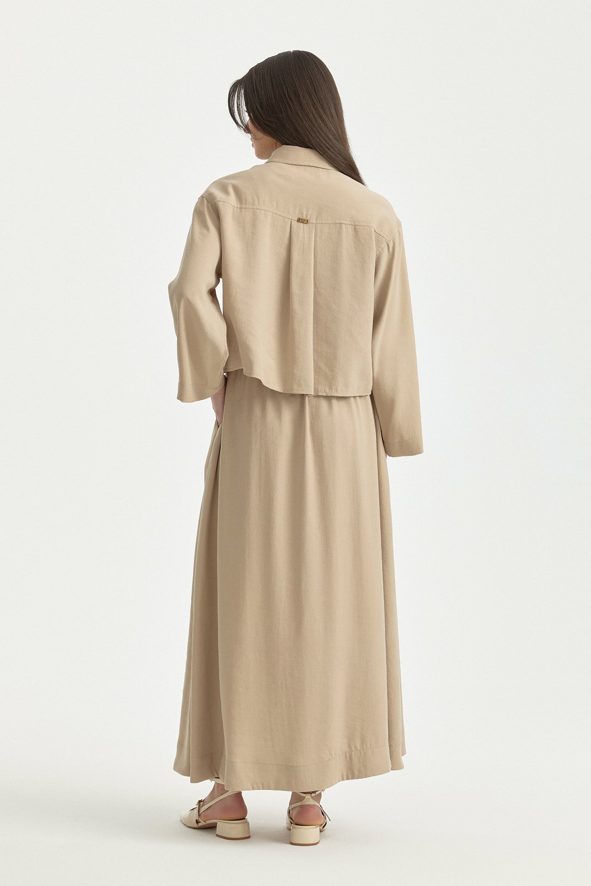 All-Detailed Modal Skirt Shirt Set - Beige