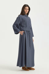 All Detailed Modal Skirt Shirt Set - Indigo