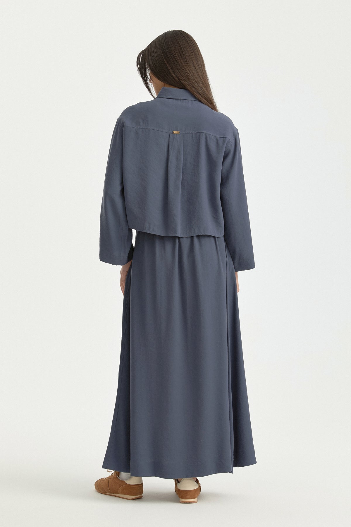 All Detailed Modal Skirt Shirt Set - Indigo