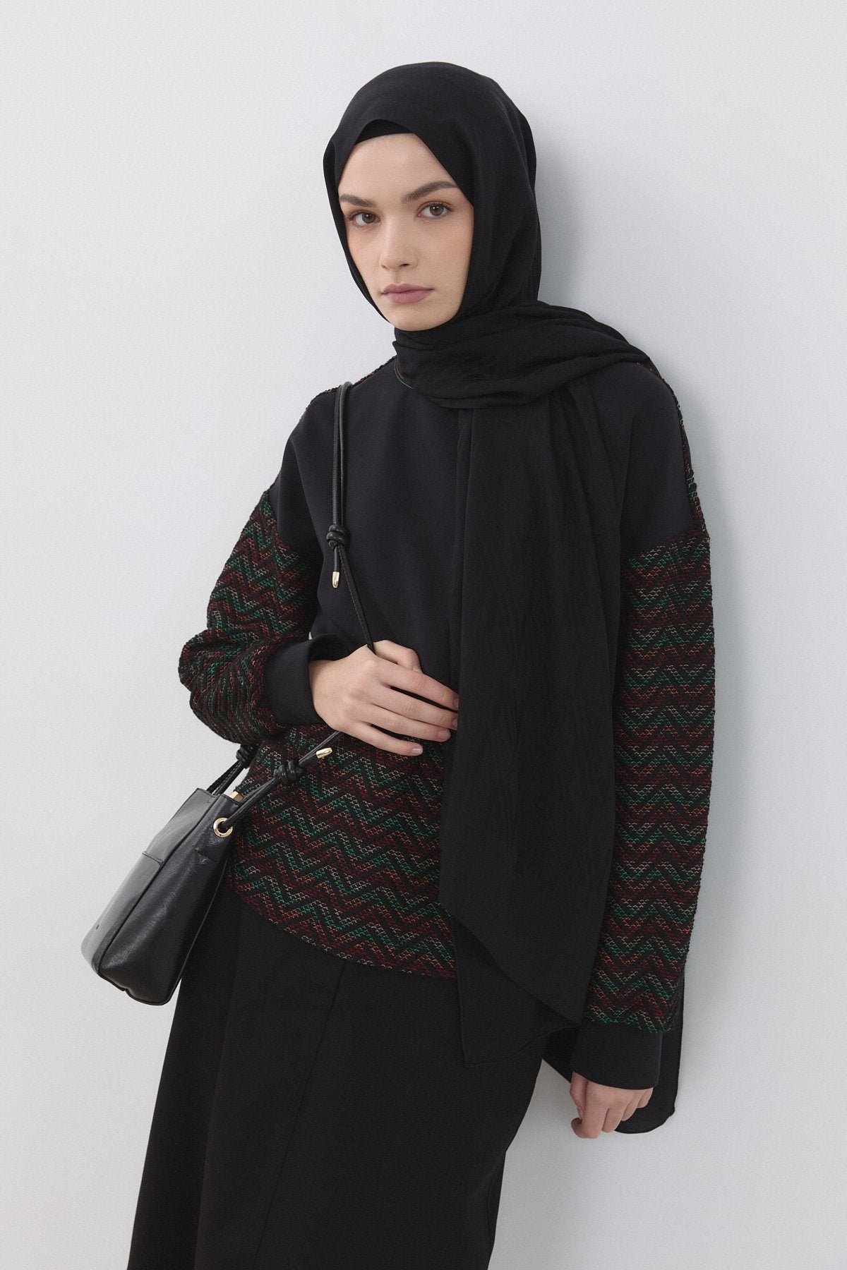Aller Detaylı Örme Sweat - Siyah
