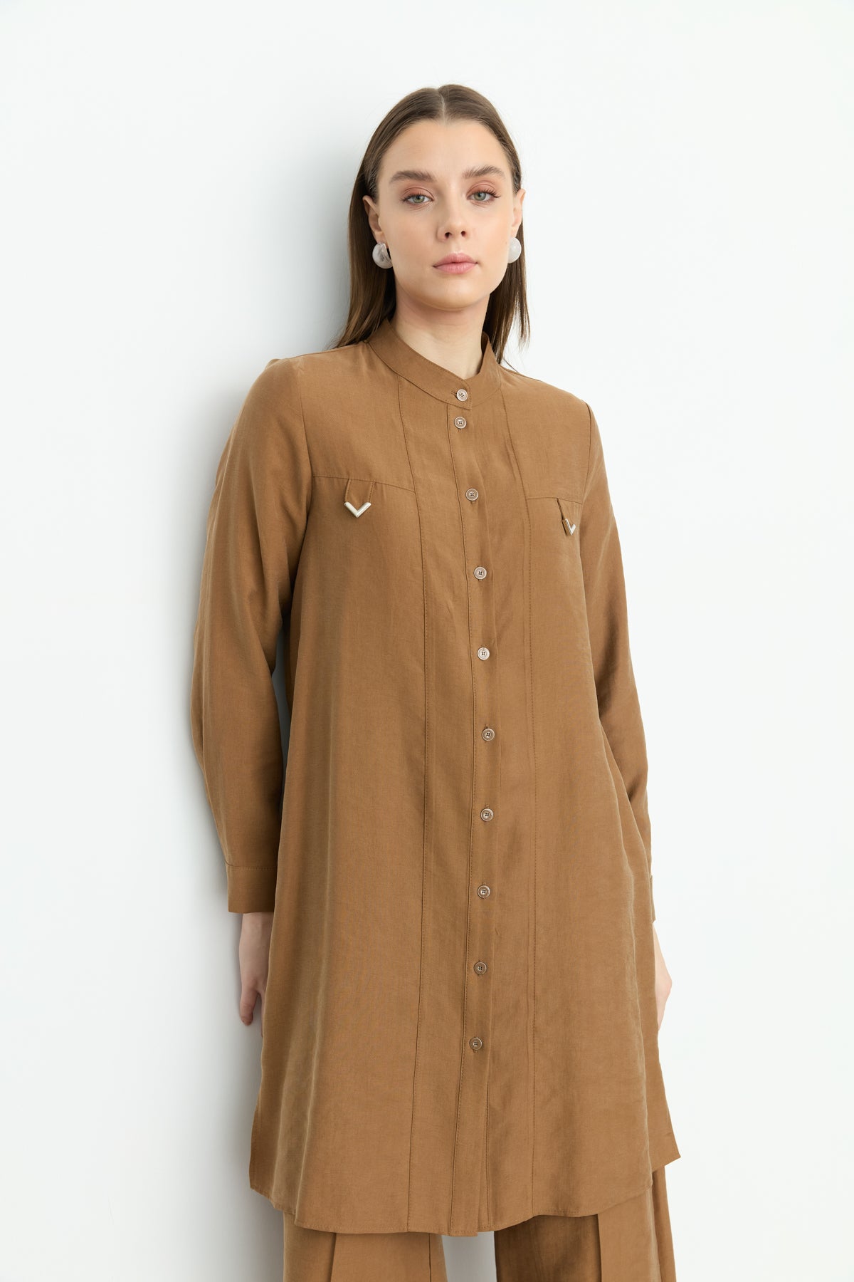 Tencel Tunic with Ruffles - Light Brown