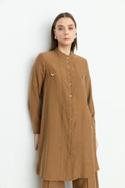 Tencel Tunic with Ruffles - Light Brown